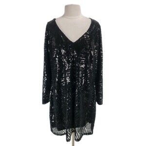 CITY CHIC Women Plus Size M/18 Dress Bright Lights Black All Over Sequin 20NA